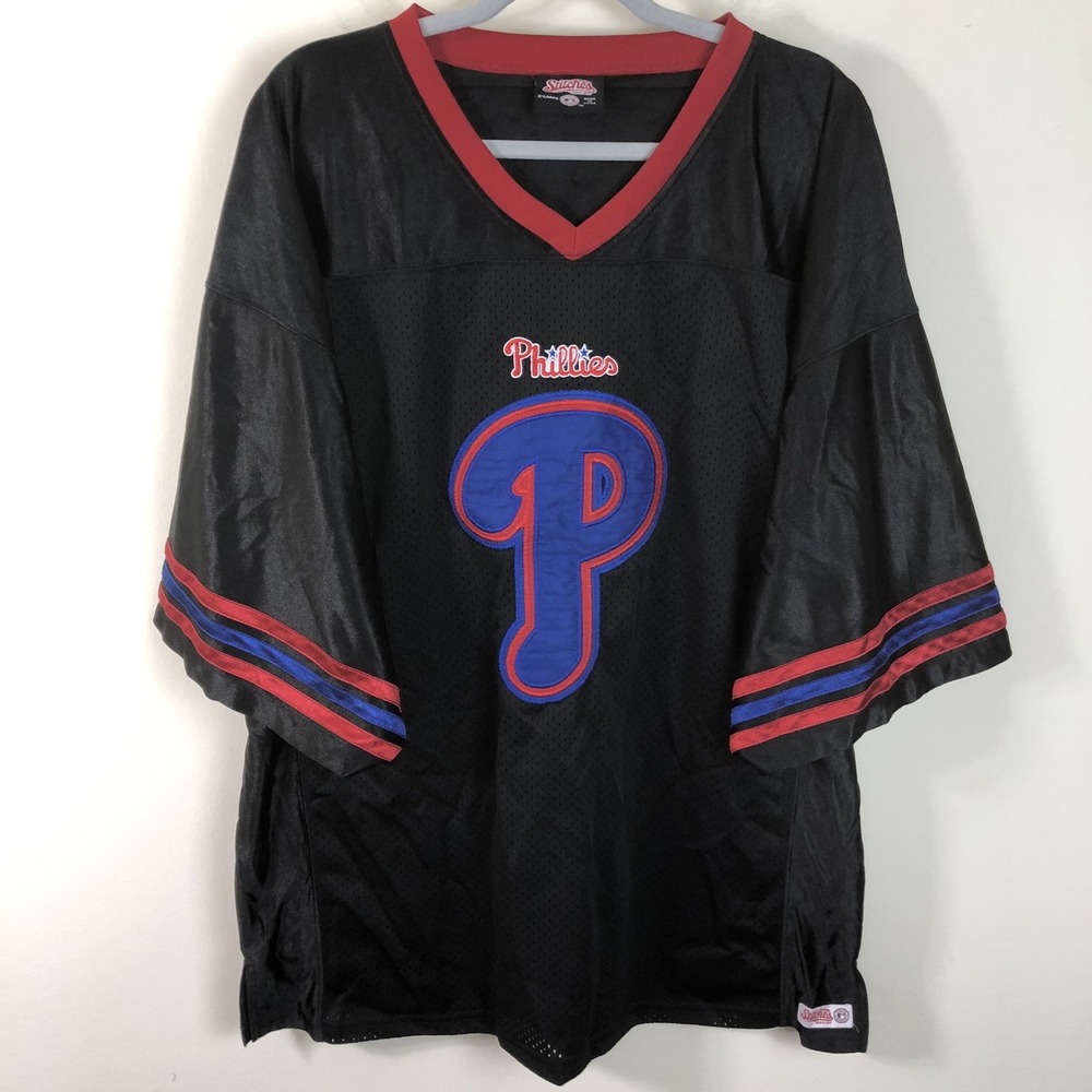 Philadelphia Phillies Stitches Embroidered Football Jersey Men's Sz XL Black MLB